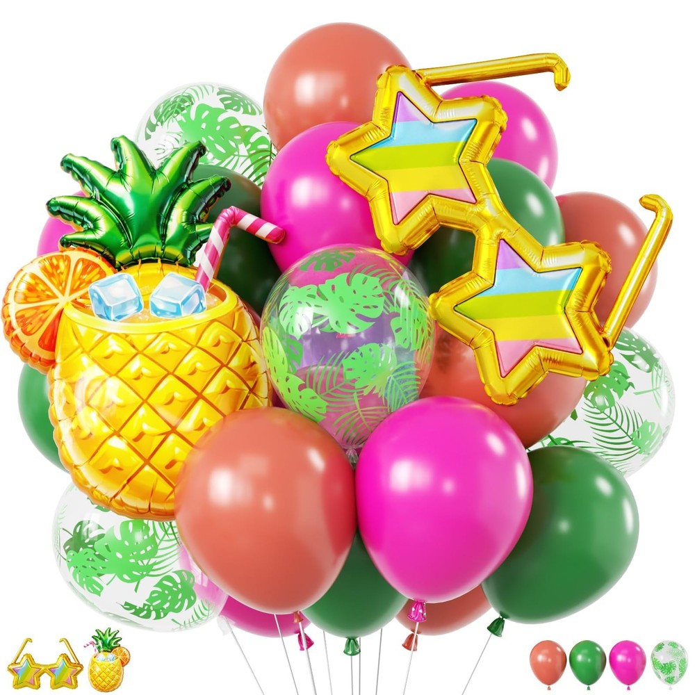 Tropical Balloons Kit, 12inch Hawaiian Luau Balloons Hot Pink Green with Palm…