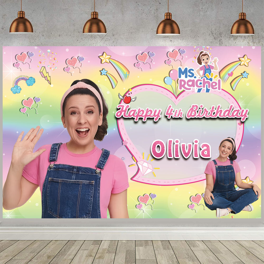 Ms Rachel Personalised Custom Backdrop Party Decoration Background Vinyl 5x3ft