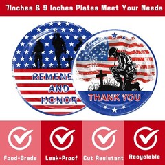 Patrotic Remember Memorial Day Disposable Tableware Set (Plates, Napkins, Forks)
