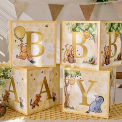 Winnie the Pooh Baby Shower Block Boxes – 4pc BABY Letter Stacking Decor Blocks