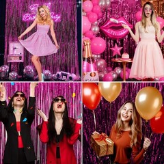 Sparkling 2 Pack Hot Pink Party Decorations Backdrop Fringe Curtain Bachelorette