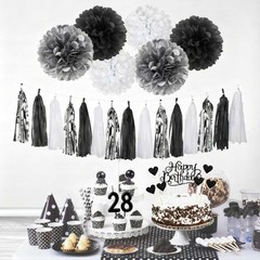 Birthday Decorations for Men, Black and Silver Party Decorations, Black and W…