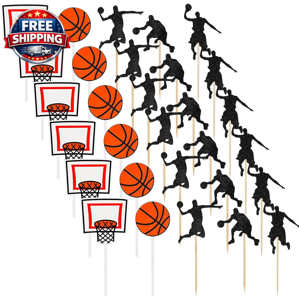 60 Pcs Basketball Cupcake Toppers for Sport Summer Birthday Party Decorations –