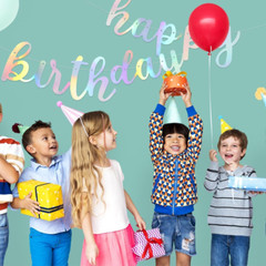 Holographic Happy Birthday Banner,Pre Strung Iridescent Birthday Party Decoratio