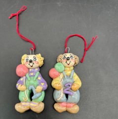 Vintage Handmade Birthday Clowns Number One and Two Artist Signed Green 1984