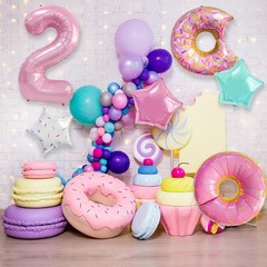 Two Sweet Birthday Decorations, Number 2 Balloons, 6 Pcs 40” Pink Donut Ballo…