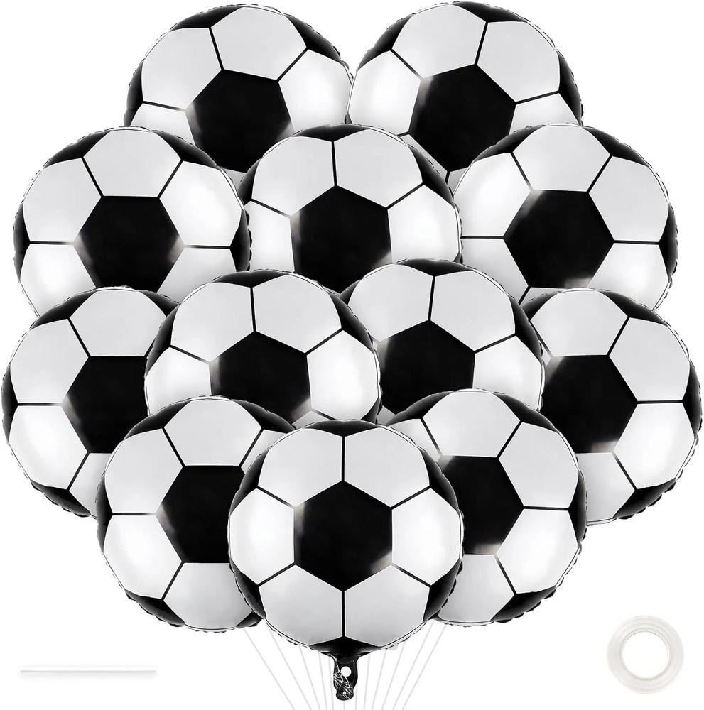 12 Pcs Soccer Balloons,18 Inch Soccer Ball Foil Balloons, Soccers Birthday Decor