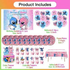 Stitch Gender Reveal Party Decorations Set Balloons Plates Cake Topper Banner