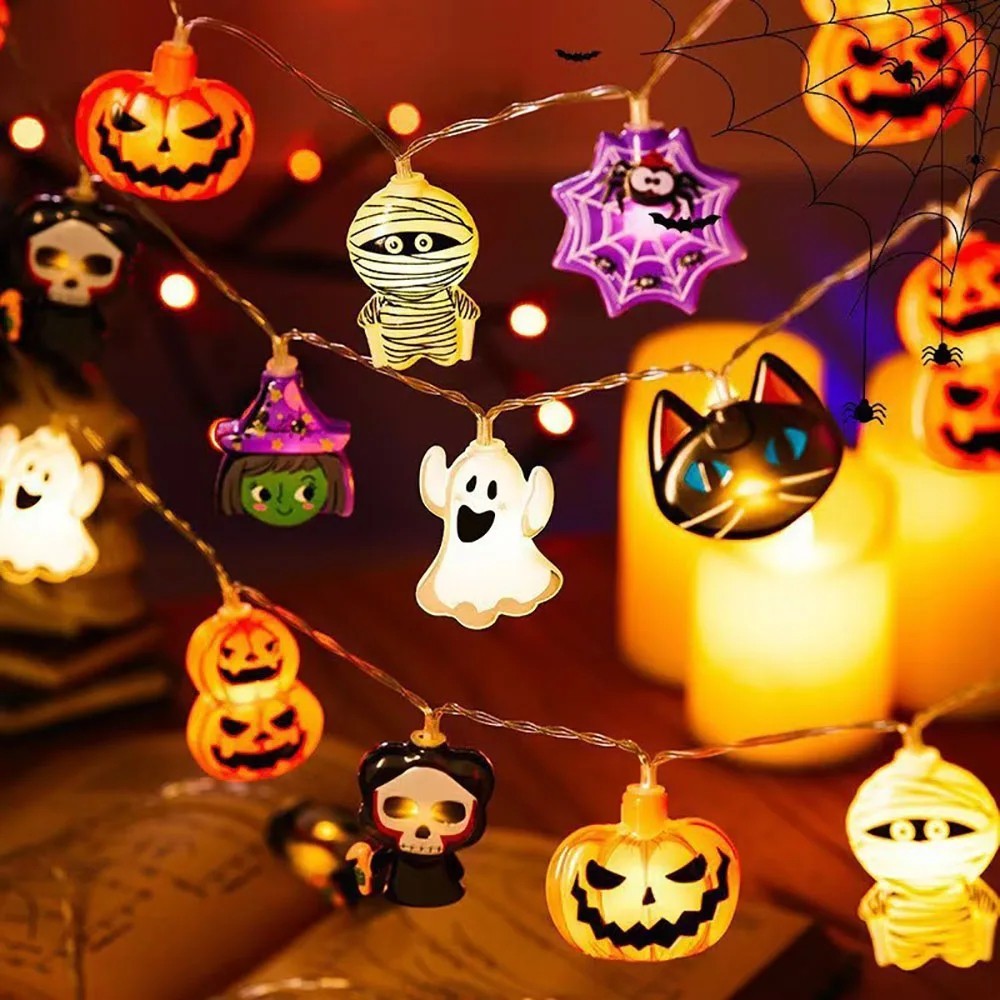 Halloween LED String Lights Pumpkin Ghost Spider Web Outdoor Indoor Party Decor