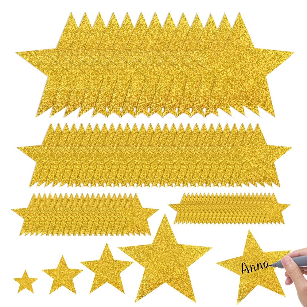 120 PCS Gold Star Cutouts 4 Sizes Glitter Paper Bulletin Board Wall Decor
