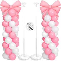 2 Sets Pink White Bow Balloon Column Stand Kit Includes 2 Bows & 100 Latex Ba…