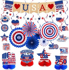250th Anniversary Patriotic Party Decorations Set Red White Blue Hanging Decor