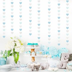 Light-Blue White-Silver Party-Decoration Heart Garland – 52ft Baby Boy Shower…
