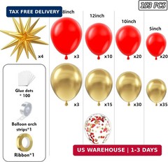 153Pcs Red and Gold Balloons Garland Arch Kit with Stars – 22 18 12 10 5 inch Di