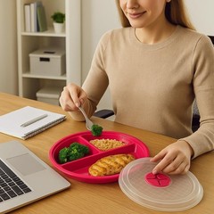 3-Pack Divided Microwave Plates with Vented Lids – Mixed 8 inch, Multicolor