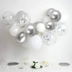 50 Pack Silver Confetti Latex Balloons for Wedding, Birthday, Baby Shower Decor