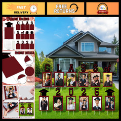 12 Pcs Graduation Yard Signs 2026 – K-12 School Photo Frames with Stakes, Maroon