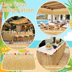 Luau Party Decorations, 2PCS Gold Hawaiian Themed Table Skirt Party Decorations,
