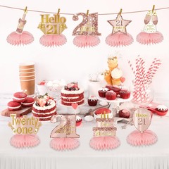 Happy 21st Birthday Decorations 9Pcs Pink Honeycomb Centerpieces Party Supplies