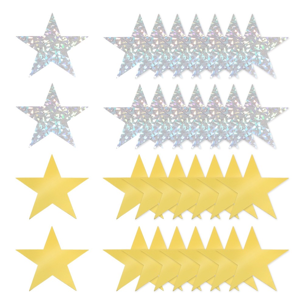 48 Pcs Stars Cutouts, 6 Inch Double Printed Paper Stars, Gold/Laser Silver