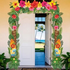 3 Pcs Hawaiian Door Decorations Tropical Palm Leaf Flowers Porch Banners Surf…