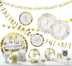 Happy 50th Anniversary Gold White Wedding Party Room Decorating Kit 10 Pieces