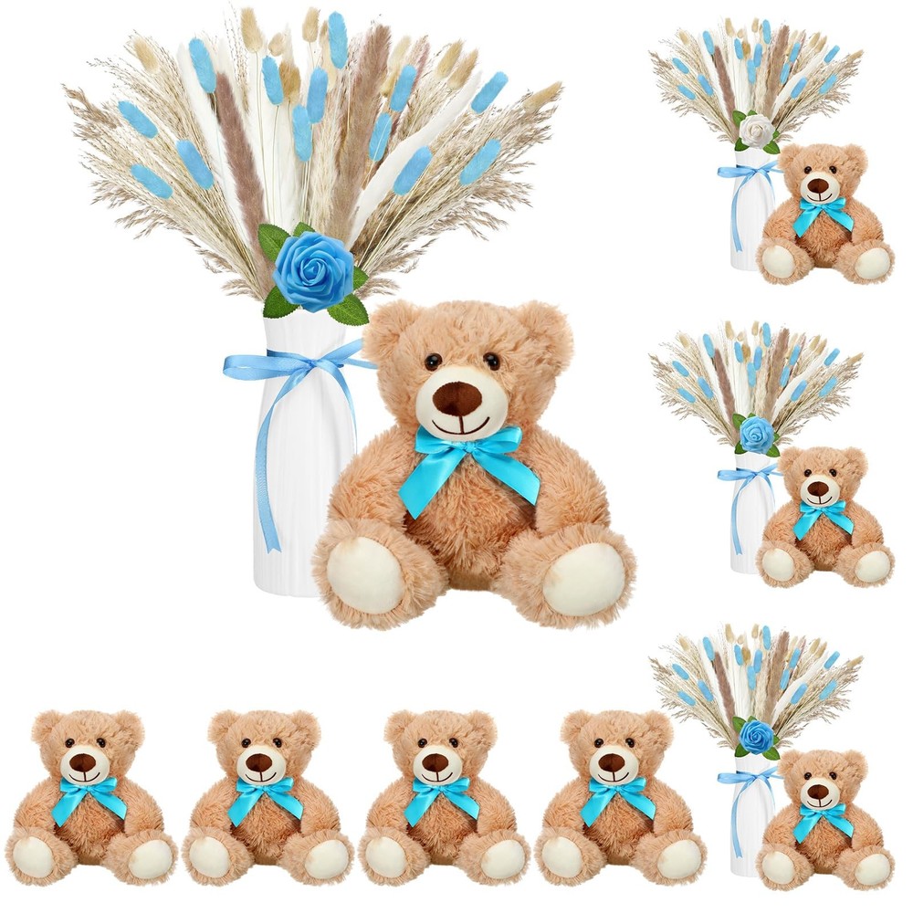 4 Sets 125 Pcs Bear Baby Shower Table Centerpiece with Bear Animals Blue Drie…