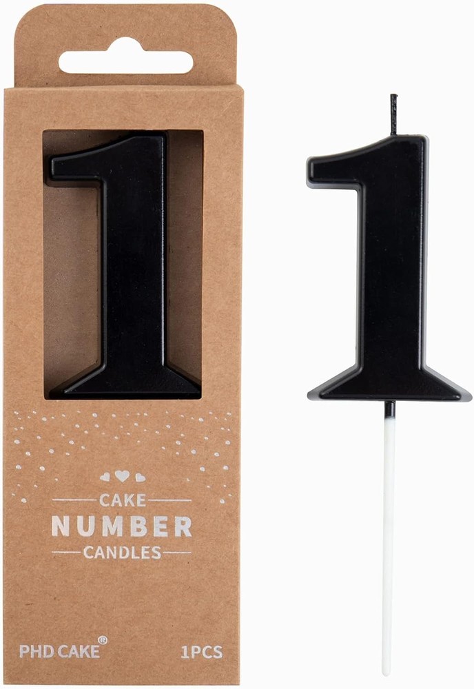 PHD CAKE 2.76 Inch Modern Black 1 Number Birthday Candles, 1,