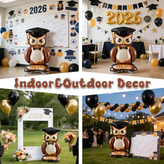 Class of 2026 Graduation Balloon, Large Size Standing Owl Foil Balloon, Self Sta