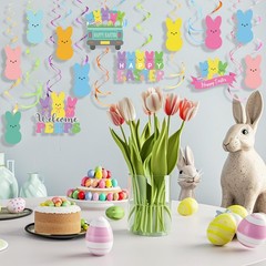 Easter Bunny Hanging Swirls Foil Ceiling Party Decorations Multi Color 36 PCS