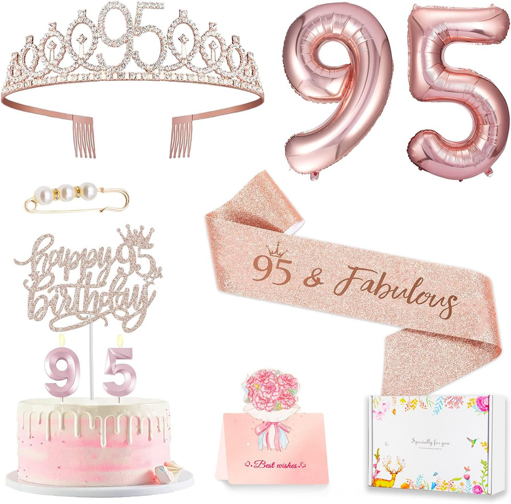 95Th Birthday Decorations for Her Women, Including 95 Year Old Birthday Cake Top