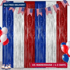 ZATAYE 2 Pack Blue Silver Red Foil Curtain Streamer Decorations | Blue Silver Re