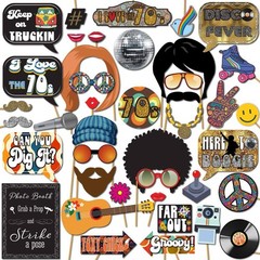 70s Photo Booth Props – 41-pc Disco Photo Booth Kit with 8 x 10-Inch Sign, 60…