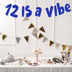 12 Is a Vibe Banner, Pre-Strung Glitter Blue 12Th Birthday Banner, Funny 12Th Bi