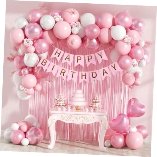 Pink Birthday Decorations with Pearl White Light Pearl Metallic Pink Foil