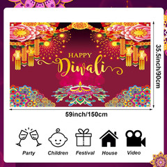 Happy Diwali Backdrop Banner Decorations, 59X35.5 Inch Indian Diwali Backdrop De