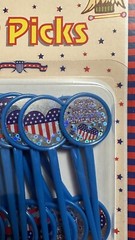 Patriotic Plastic Picks With Laser Sticker Round Blue, 20ea Package New Sealed