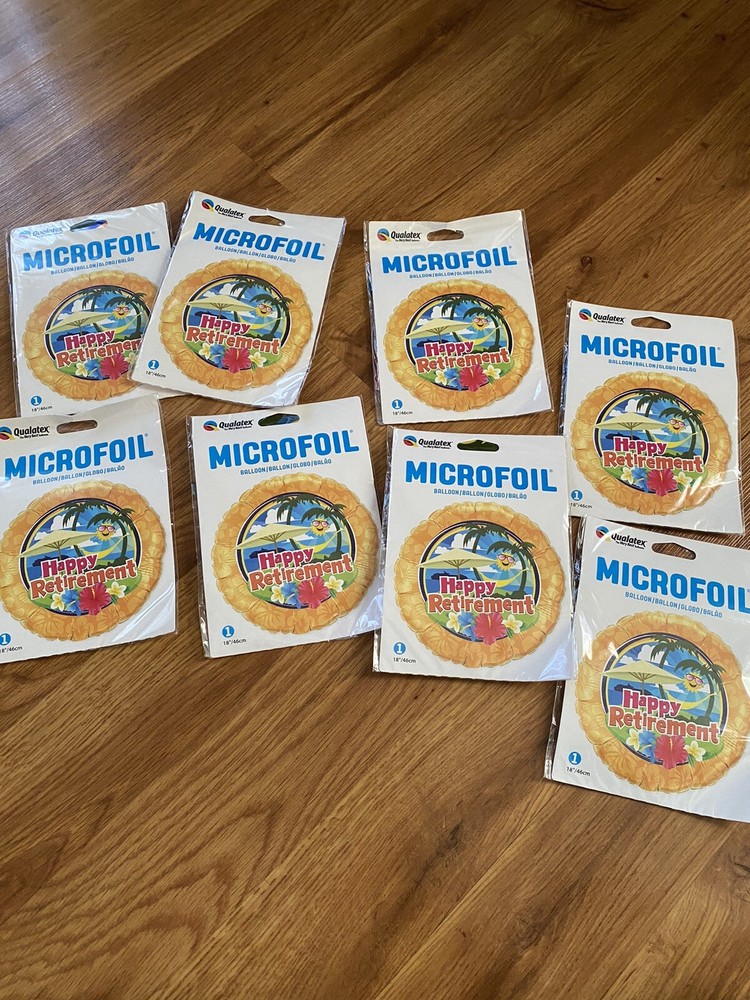 Lot of 8 Microfoil Happy Retirement Island Theme and 2 Banners