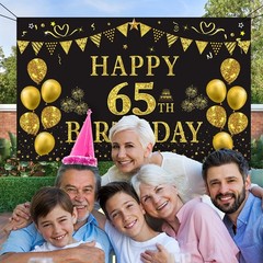 65th Birthday Backdrop Gold and Black 5.9 X 3.6 Fts Happy Birthday Party Deco…