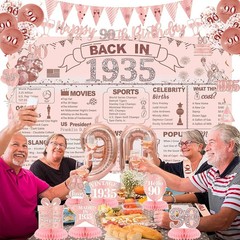 90th Birthday Party Decorations for Women, Rose Gold Gold, Pink
