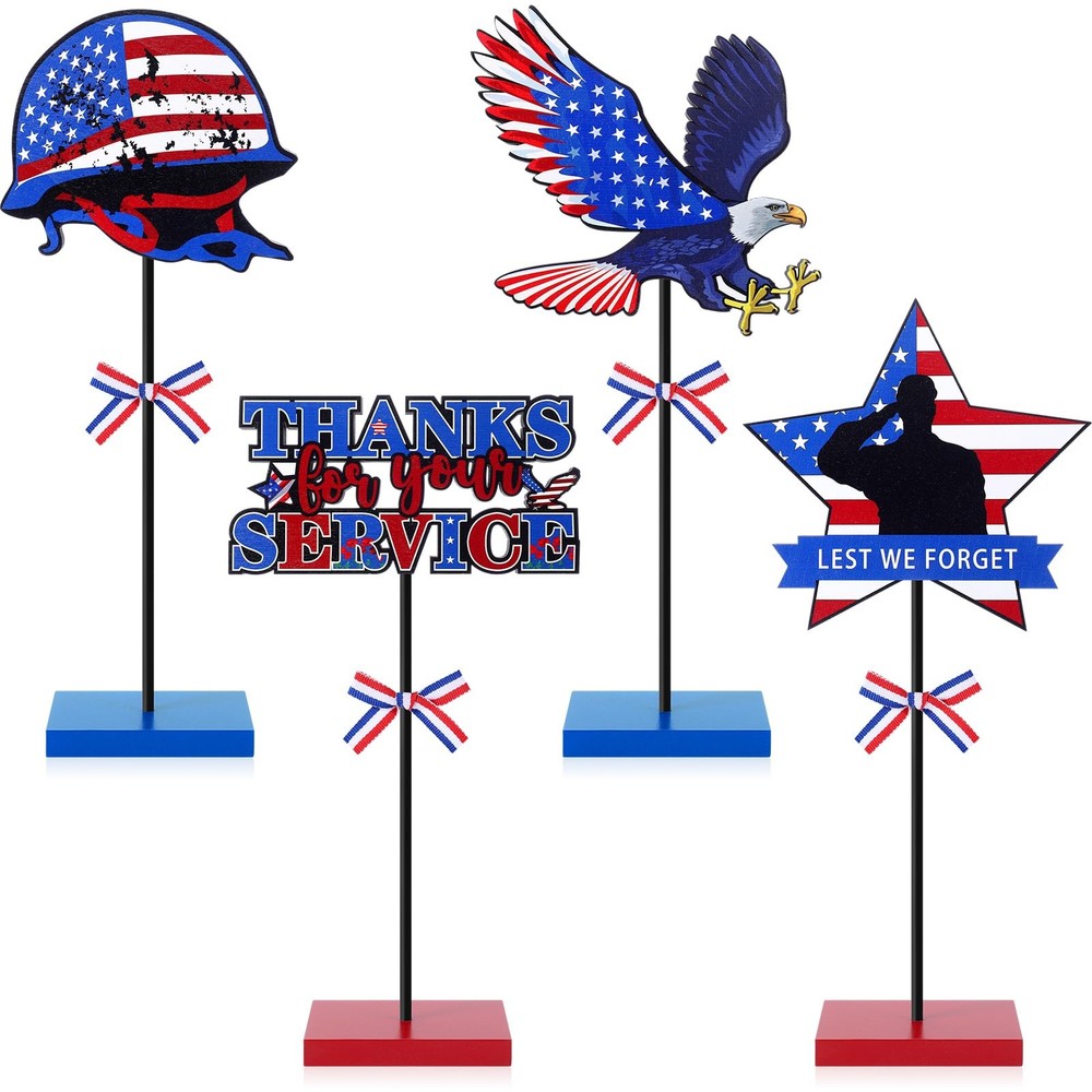 4 Pcs Veterans Day Table Decorations Thank You Veterans Standing Wooden Cente…