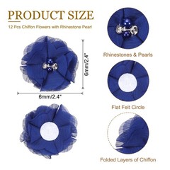 12Pcs 2″ Chiffon Flower with Rhinestone Pearl Sewing Fabric Flower,Sapphire Blue