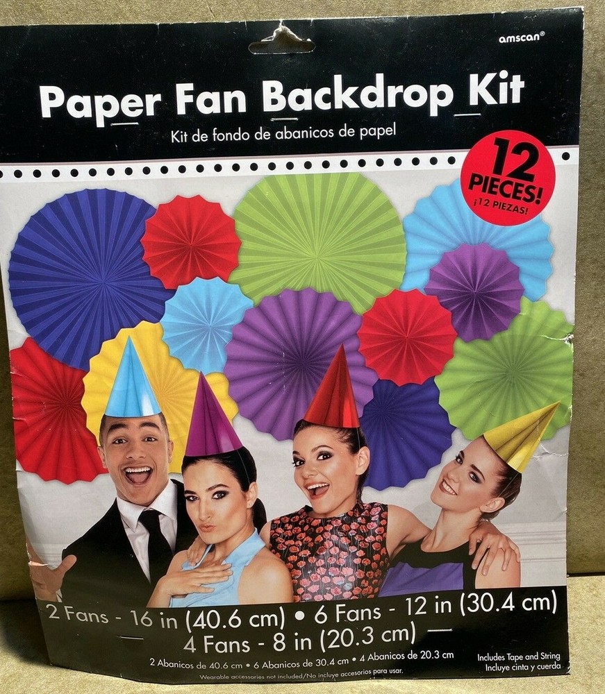 Amscan 12 Piece Multi-Colored Paper Fan Photo booth Backdrop Kit