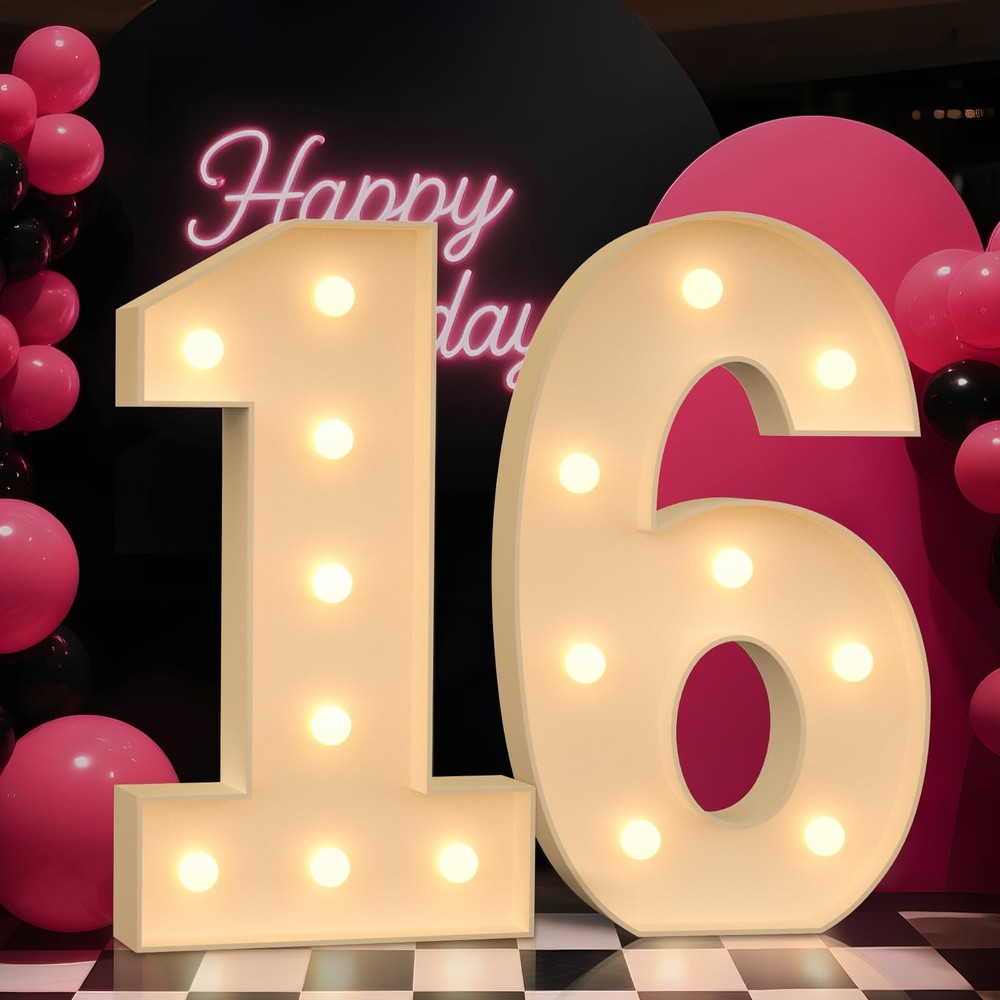 Tongjoy 3Ft Marquee Numbers 16 Light Up Numbers For 16 Birthday Decoration