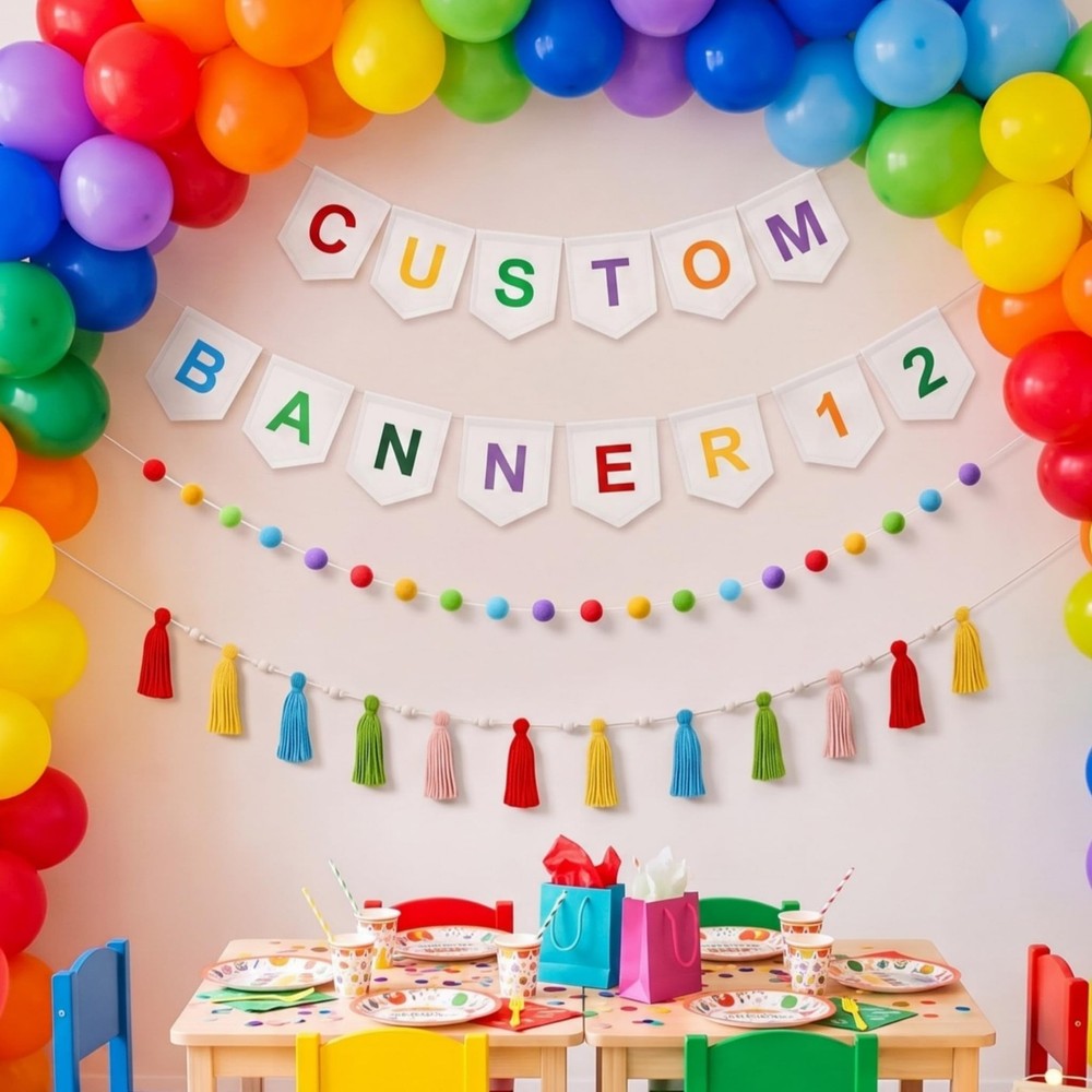 Rainbow 124 Pcs Felt Custom Banner Kit Make Your Own Personalized Pennant Pom…
