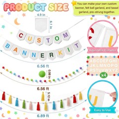 Rainbow 124 Pcs Felt Custom Banner Kit Make Your Own Personalized Pennant Pom…