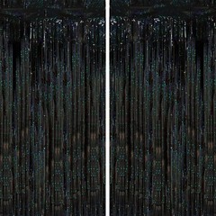 2 Pack Laser Black Tinsel Foil Fringe Curtains, Black Party Decorations, Meta…