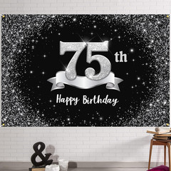 6x4ft Happy 75th Birthday Banner Backdrop – 75 Years Old Birthday Decorations Pa