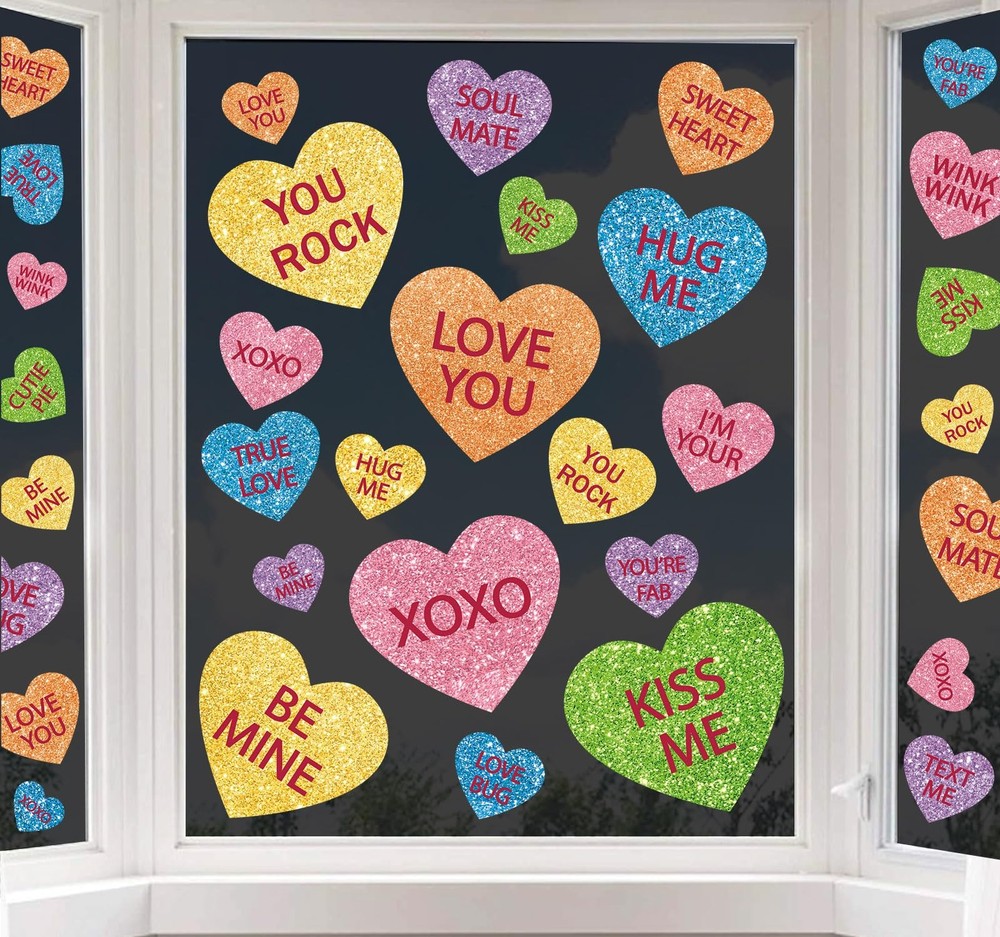 JarThenaAMCS Valentine’s Day Window Clings – 7.8 x 11.8 inch, Colorful