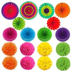 Party Decoration, 21 Pcs Multi-color Hanging Paper Fans, Pom Poms Flowers, Ga…